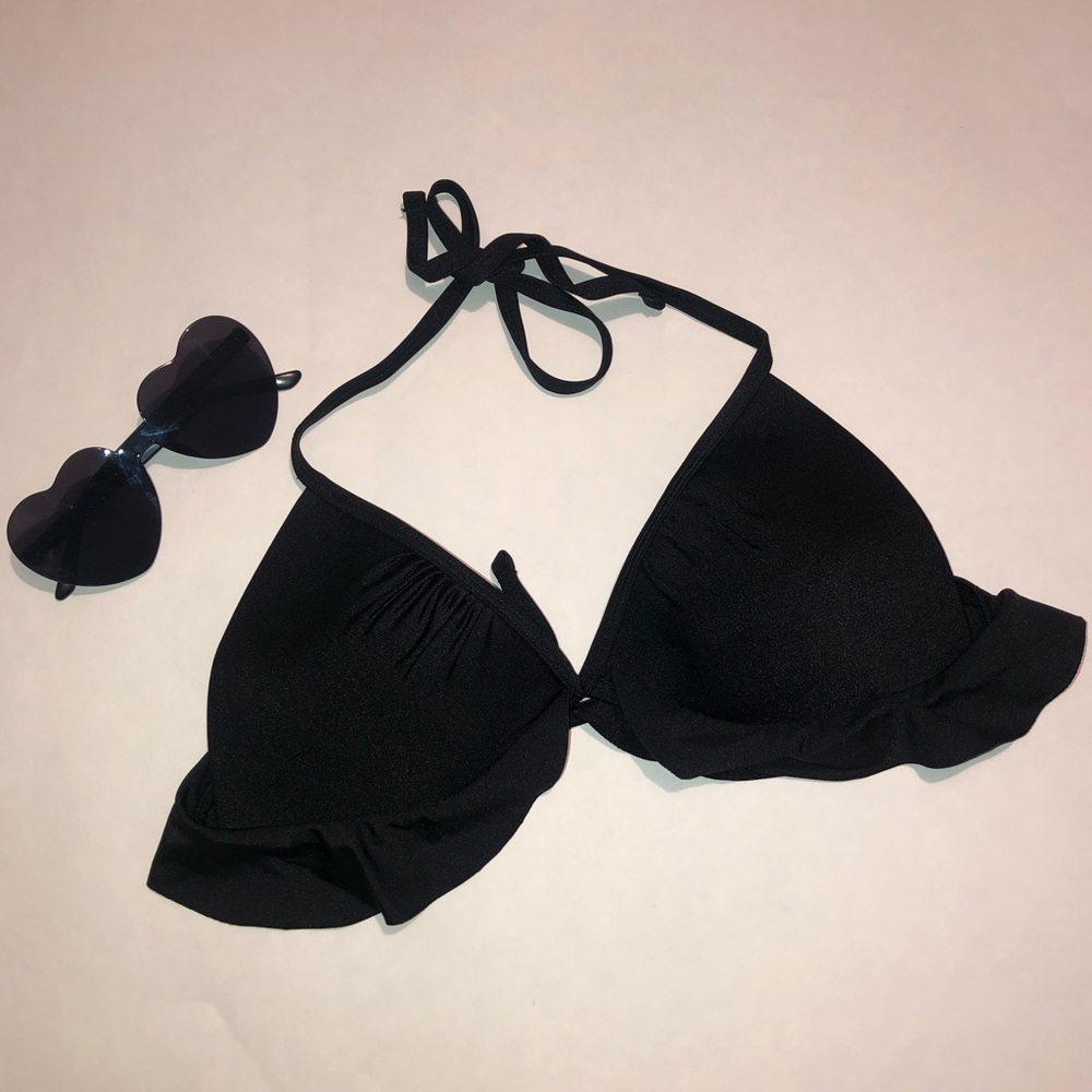 Black Ruffled Bikini Top